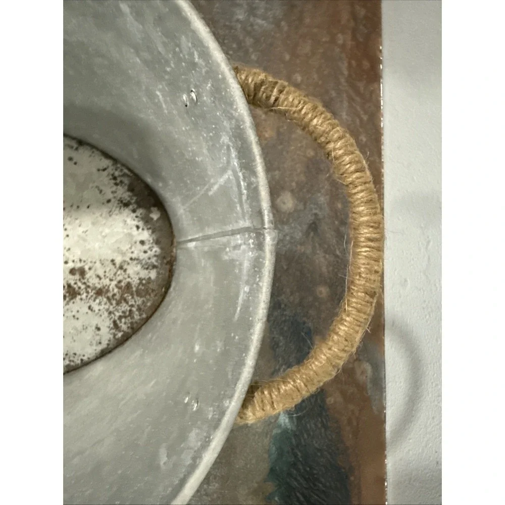 Seaside Galvanized Metal Beverage Tub Jute Rope Handles Farmhouse Ice Bucket